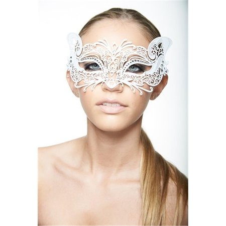KAYSO White with Clear Rhinestones Mysterious Filigree Cat Laser Cut Masquerade Mask One Size BE002WH